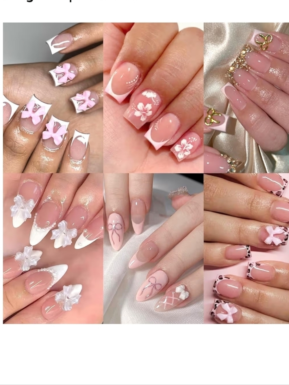 Pink & White Press-On Nail Set with Floral and Bow Accents